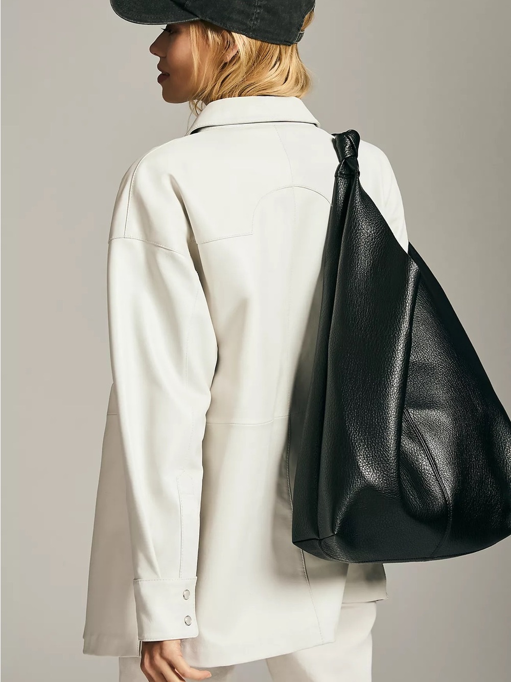 Anthropologie Black Knot-Handle Hobo Shoulder Bag